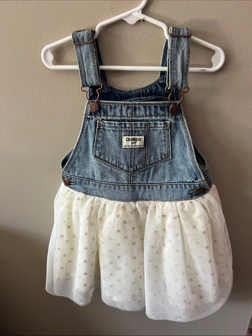 OshKosh B'gosh Blue Denim & Ivory Tulle Overall Dress